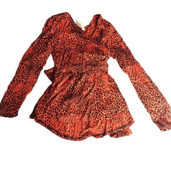 ASOS Design wrap long sleeve top Size 2 Red Animal  Tiger Print - Picture 10 of 12